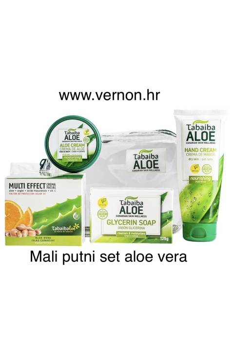 TABAIBALOE TRAVEL SET -HAND CREAM,SOAP,FACE & BODY CREAM AND MULTI-EFFECT CREAM TABAIBALOE MALI PUTNI SET ALOE VERA– KREMA ZA RUKE,SAPUN,KREMA ZA LICE I TIJELO I KREMA ZA LICE SA VIŠESTRUKIM UČINKOM S ALOE VEROM, ARGANOVIM ULJEM,HIJALURONSKOM KISELINOM I