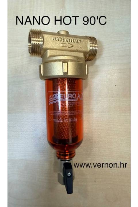 AKCIJA EUROACQUE MINI FILTER ZA TOPLU VODU DO 90° NANO HOT 2 U 1  PRIKLJUČCI  1'' M - 3/4'' Ž SA RUČNIM ISPIRANJEM 100 µm